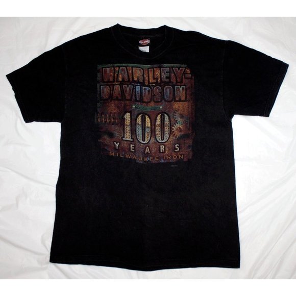 Harley Davidson Motorcycle Milwaukee 100 Years Short Sleeve T Shirt Size Large - Picture 1 of 6